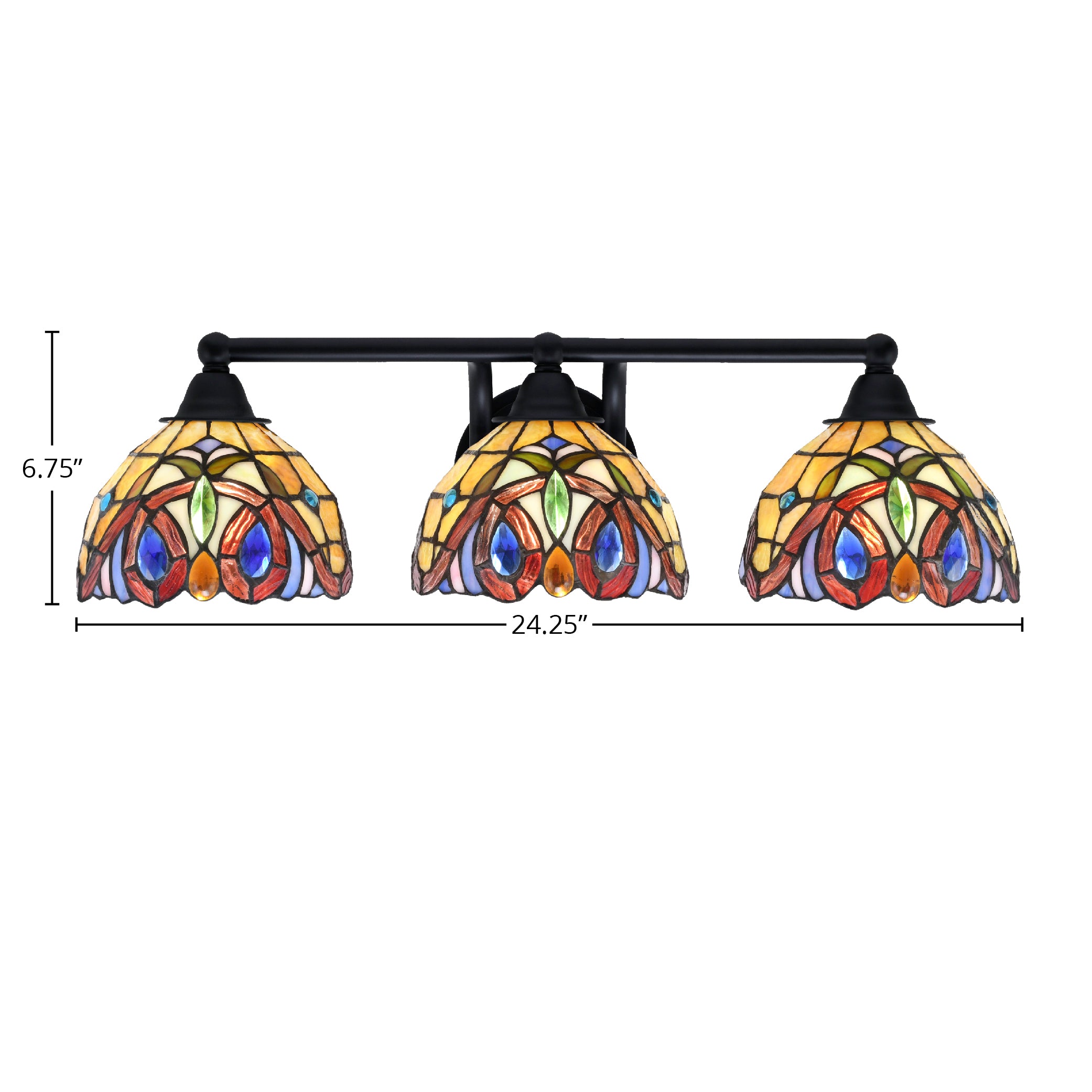Paramount Three Light Bath Bar in Matte Black with 7" Lynx Art Glass Shade