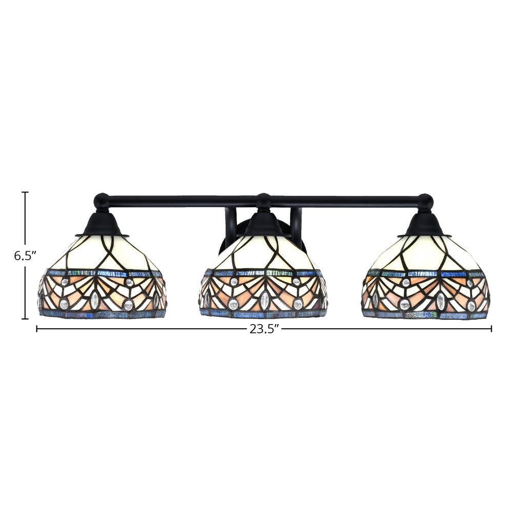 Paramount Three Light Bath Bar in Matte Black with 7" Royal Merlot Art Glass Shade
