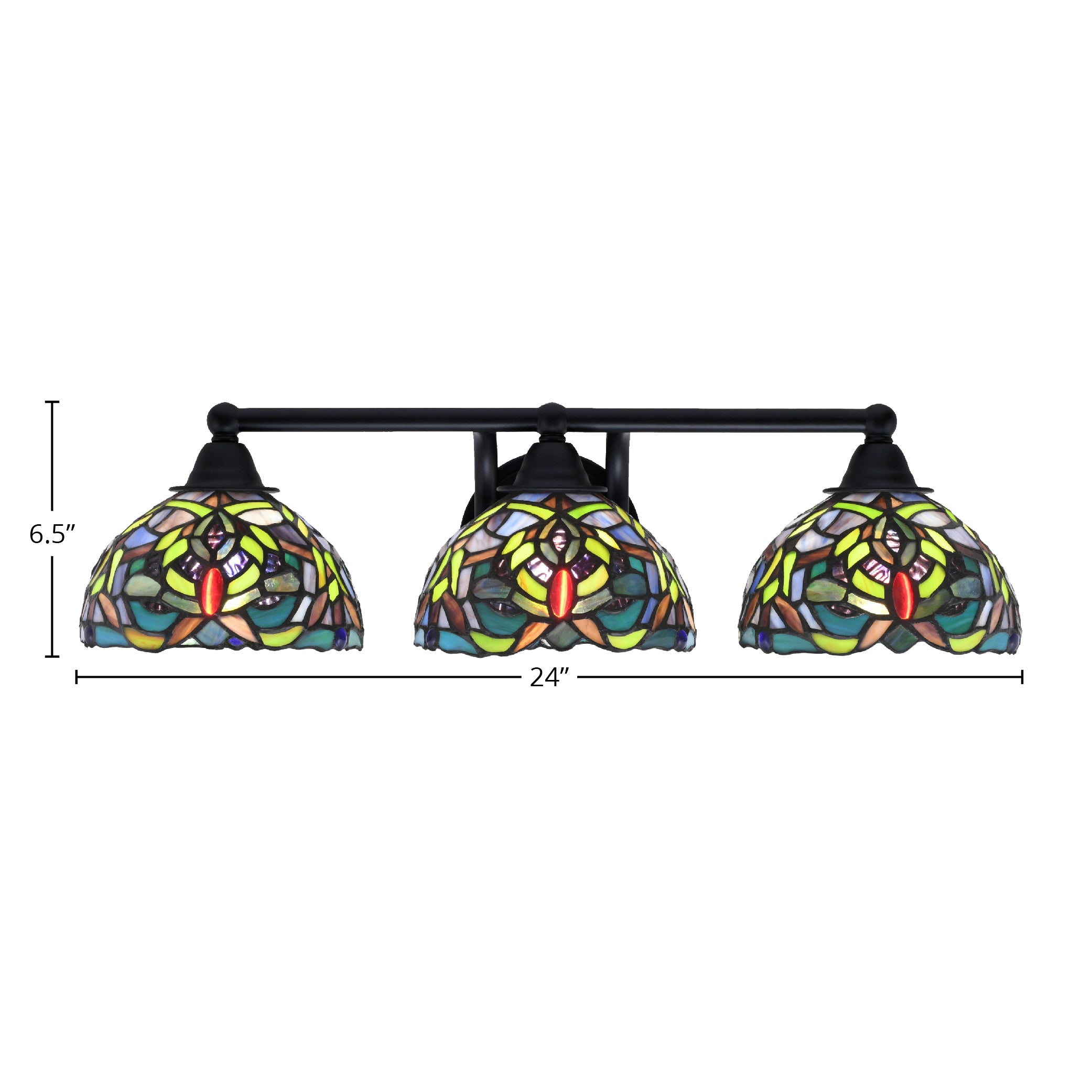 Paramount Three Light Bath Bar in Matte Black with 7" Kaleidoscope Art Glass Shade