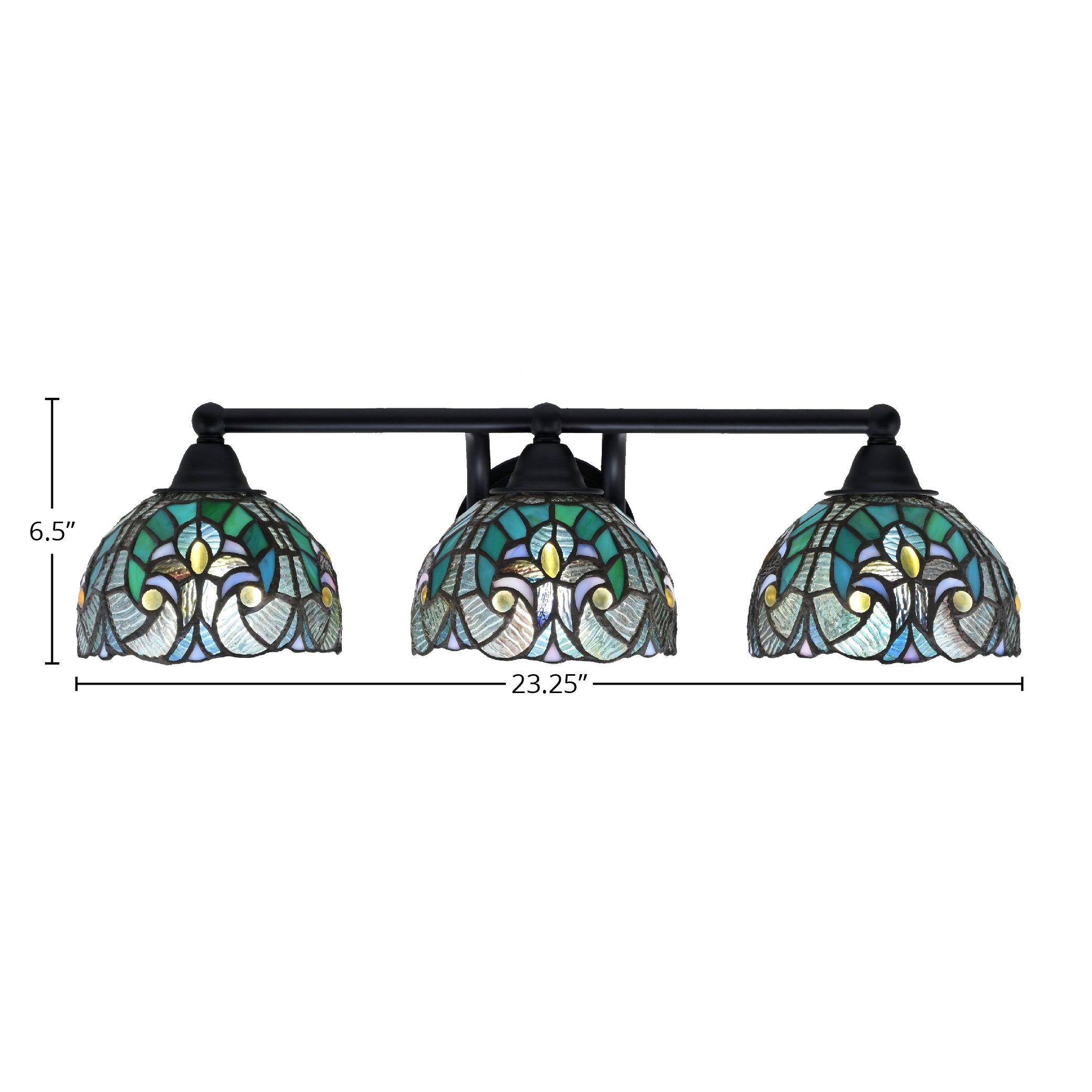 Paramount Three Light Bath Bar in Matte Black with 7" Turquoise Cypress Art Glass Shade