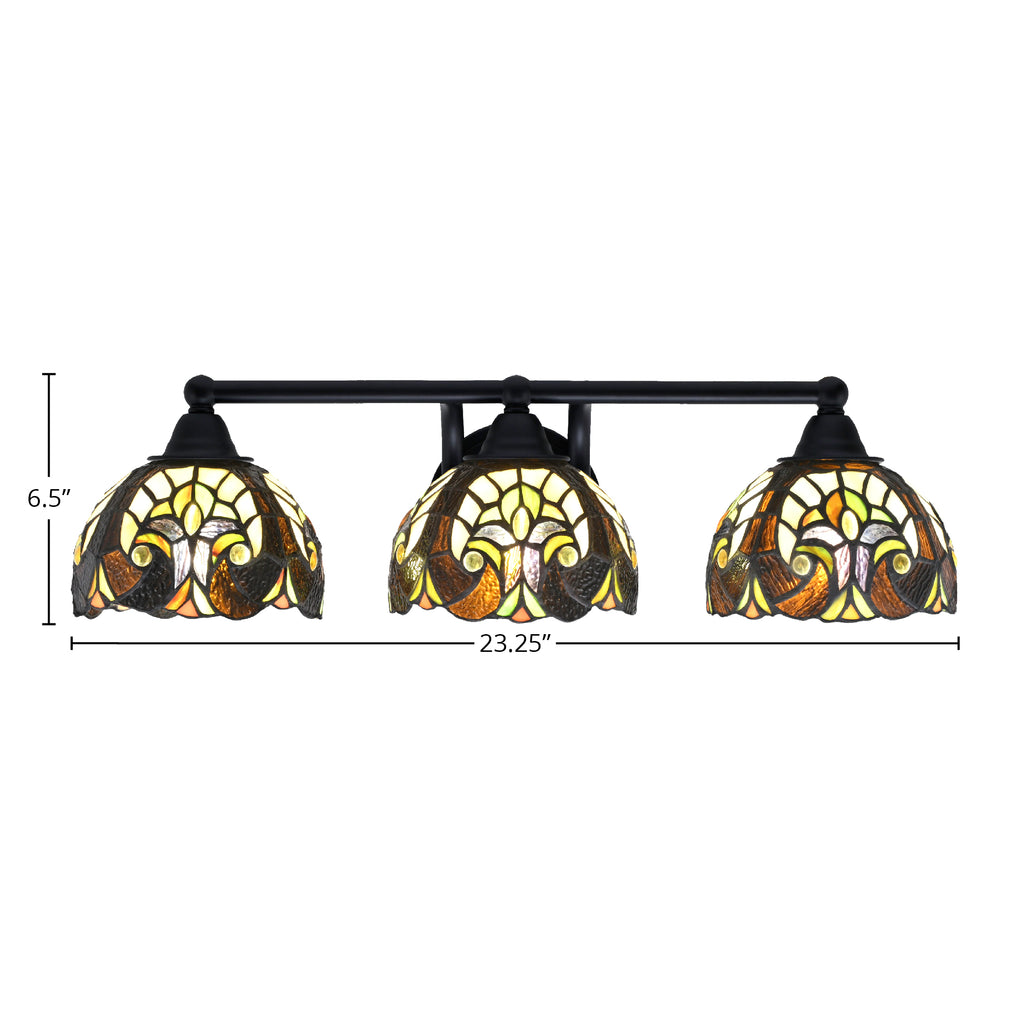 Paramount Three Light Bath Bar in Matte Black with 7" Ivory Cypress Art Glass Shade
