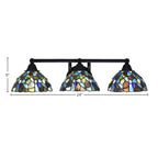 Paramount Three Light Bath Bar in Matte Black with 7" Blue Mosaic Art Glass Shade