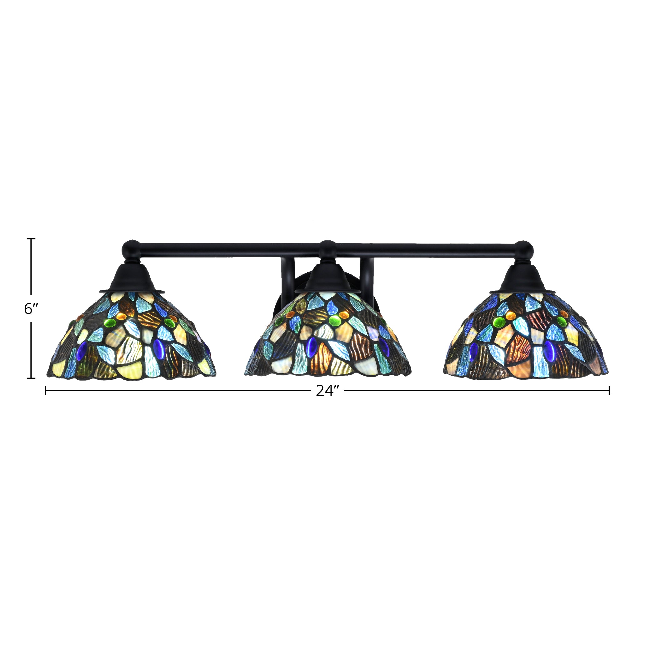 Paramount Three Light Bath Bar in Matte Black with 7" Blue Mosaic Art Glass Shade