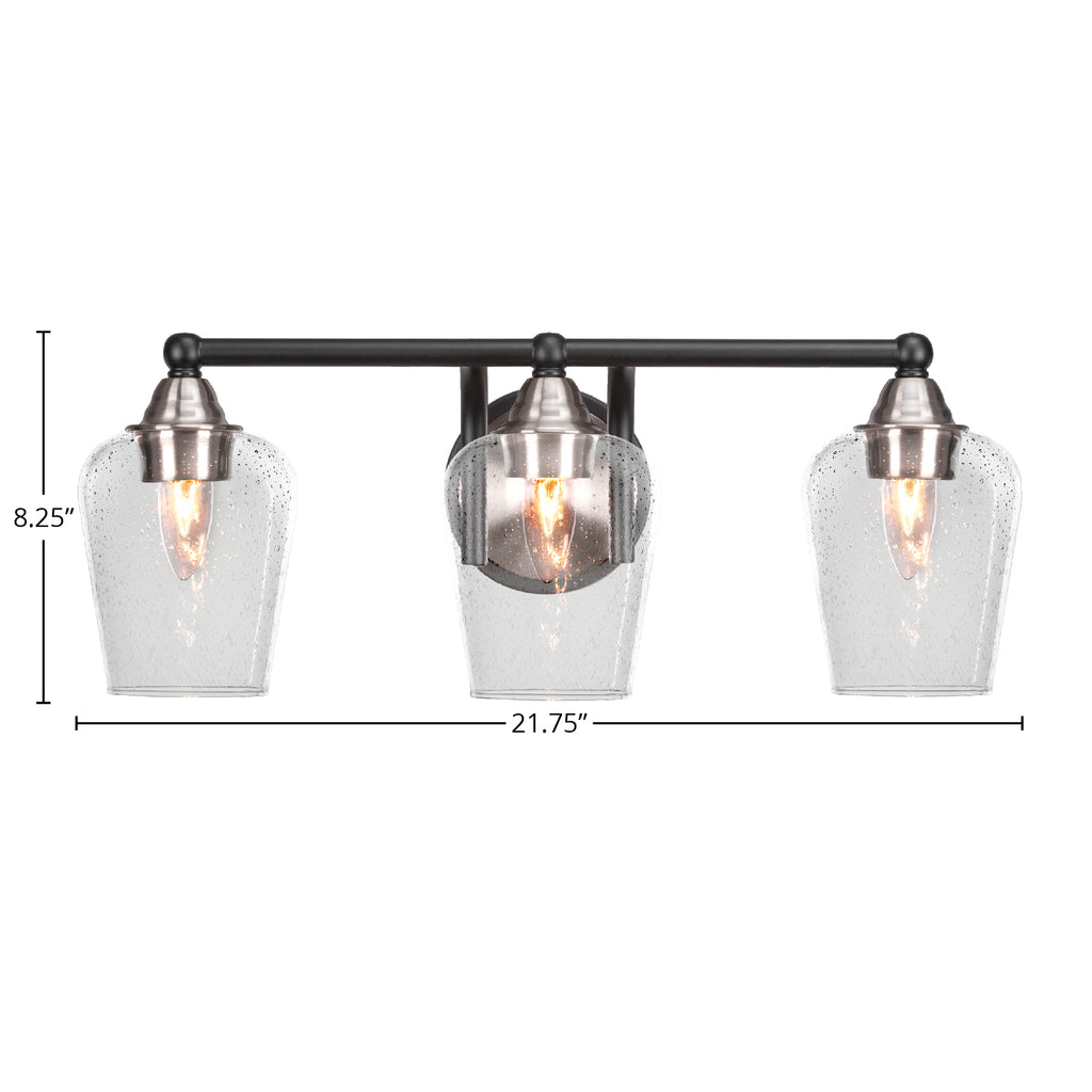 Paramount Three Light Bath Bar in Matte Black & Brushed Nickel with 5" Clear Bubble Shade