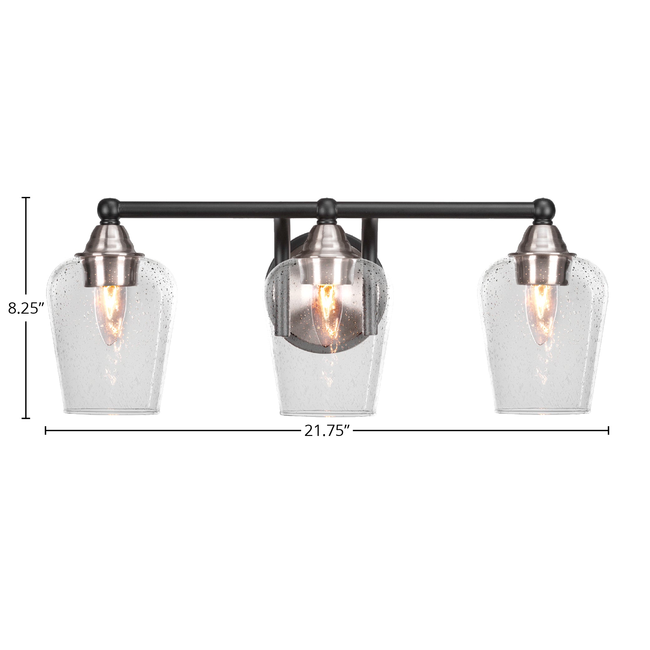 Paramount Three Light Bath Bar in Matte Black & Brushed Nickel with 5" Clear Bubble Shade