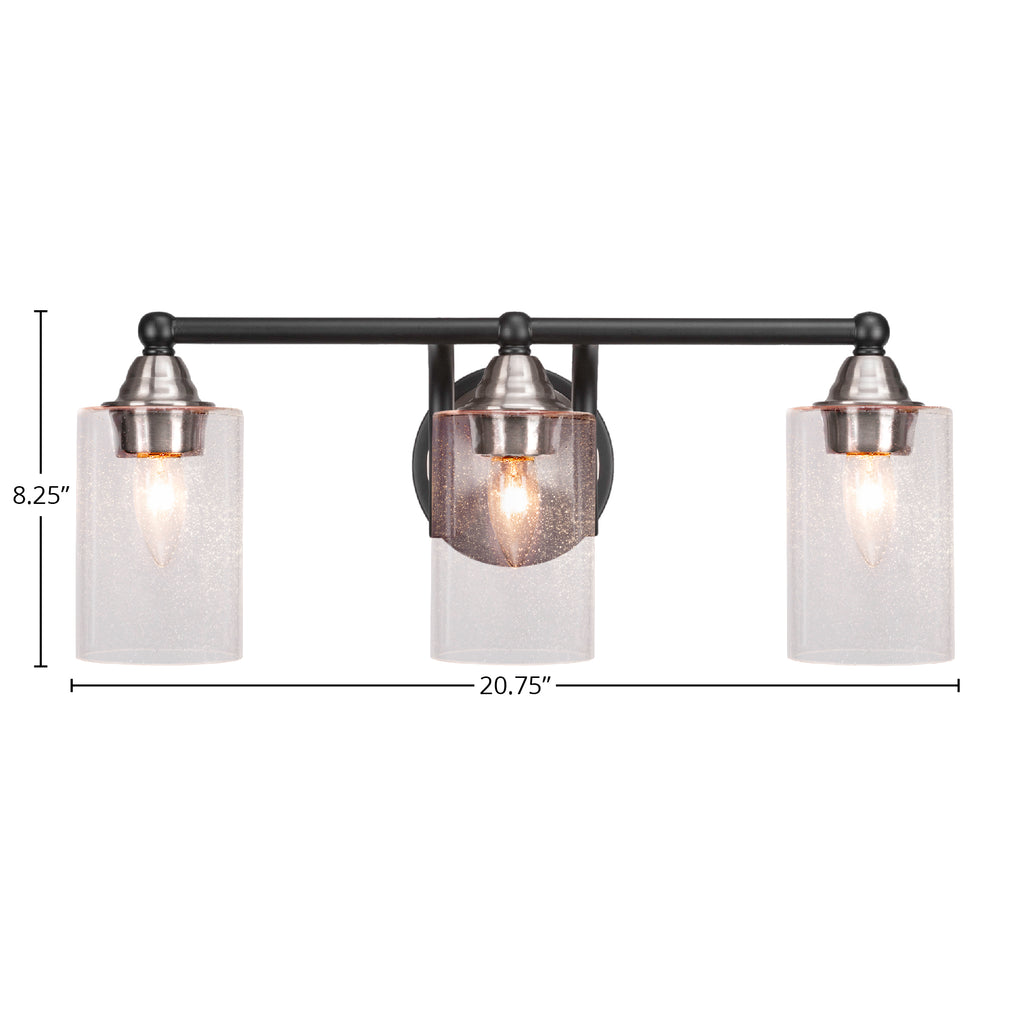 Paramount Three Light Bath Bar in Matte Black & Brushed Nickel with 4" Clear Bubble Shade