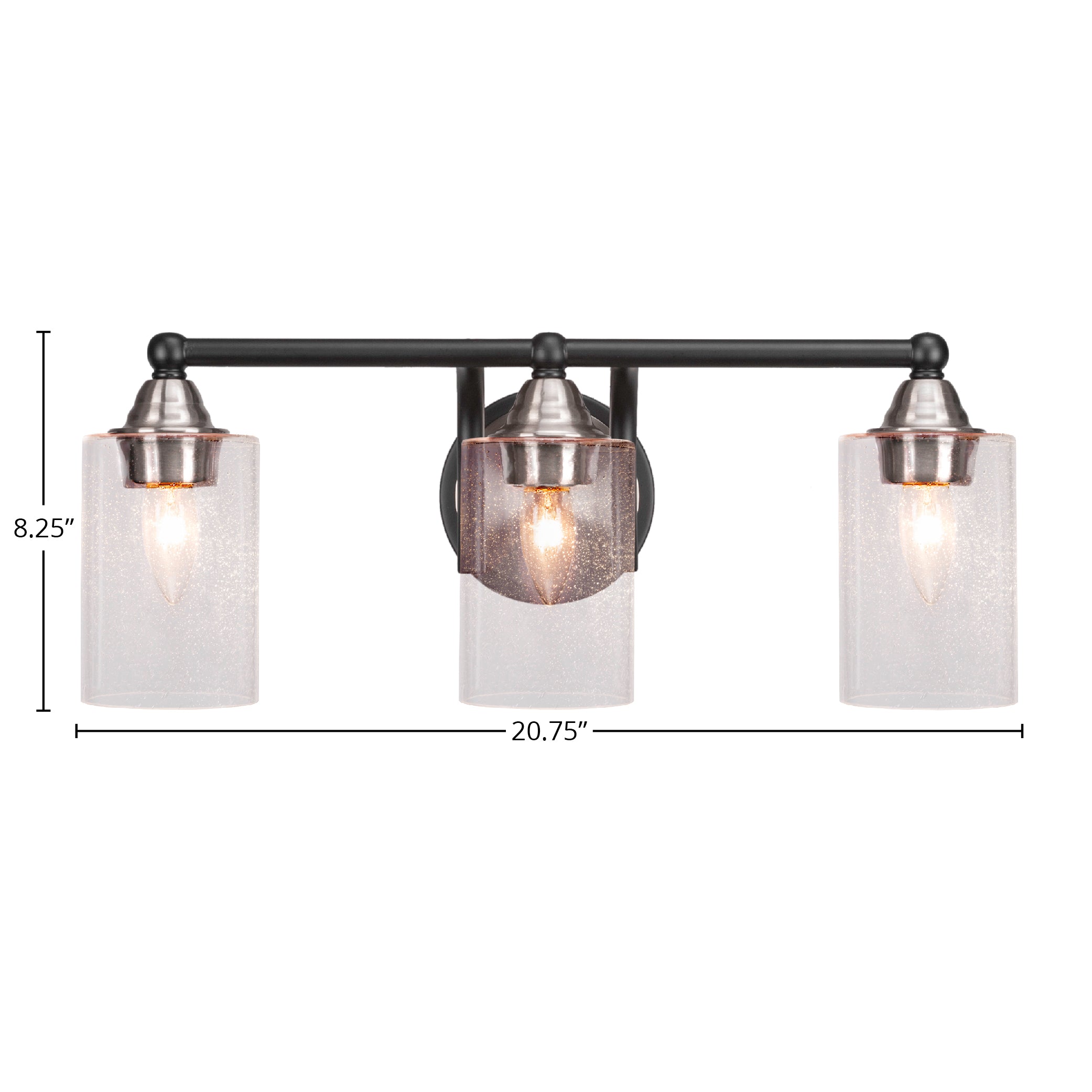 Paramount Three Light Bath Bar in Matte Black & Brushed Nickel with 4" Clear Bubble Shade