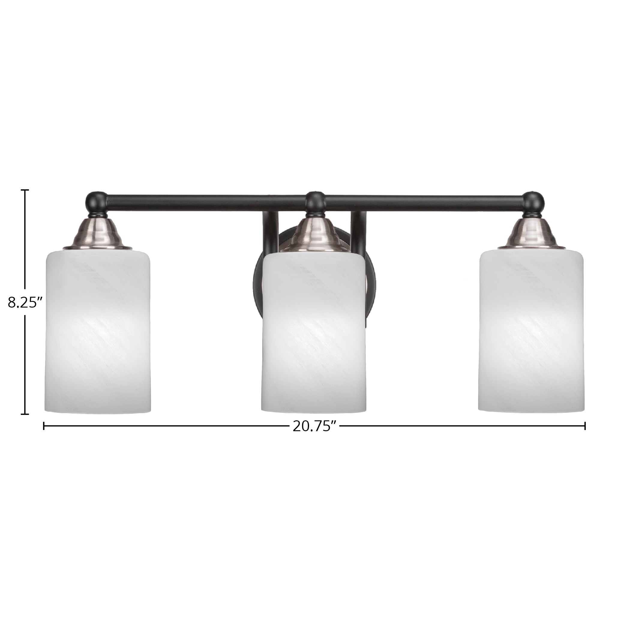 Paramount Three Light Bath Bar in Matte Black & Brushed Nickel with 4" White Marble Shade