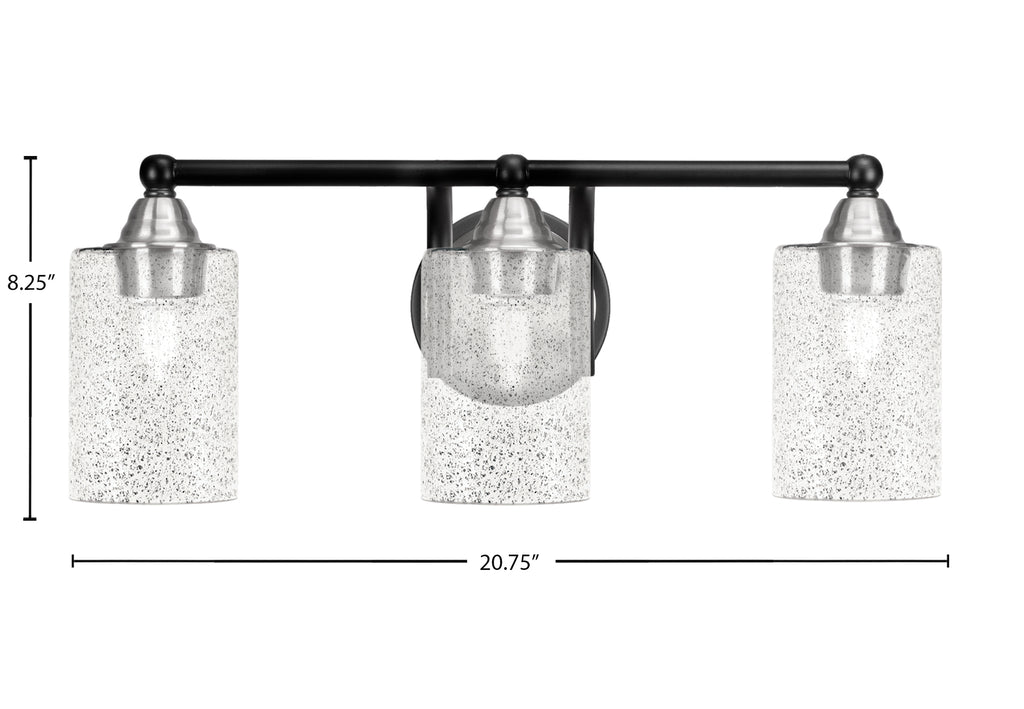 Paramount Three Light Bath Bar in Matte Black & Brushed Nickel with 4" Smoke Bubble Shade