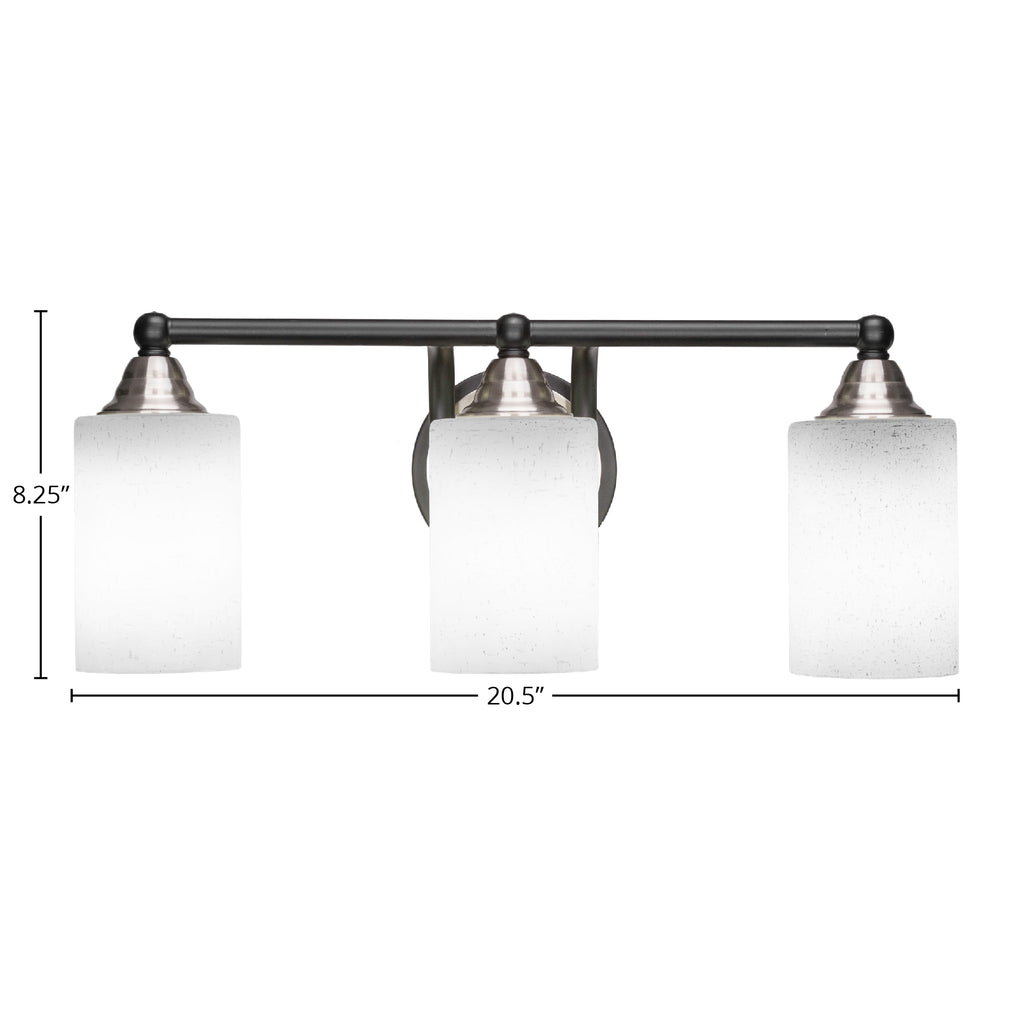 Paramount Three Light Bath Bar in Matte Black & Brushed Nickel with 4" White Muslin Shade