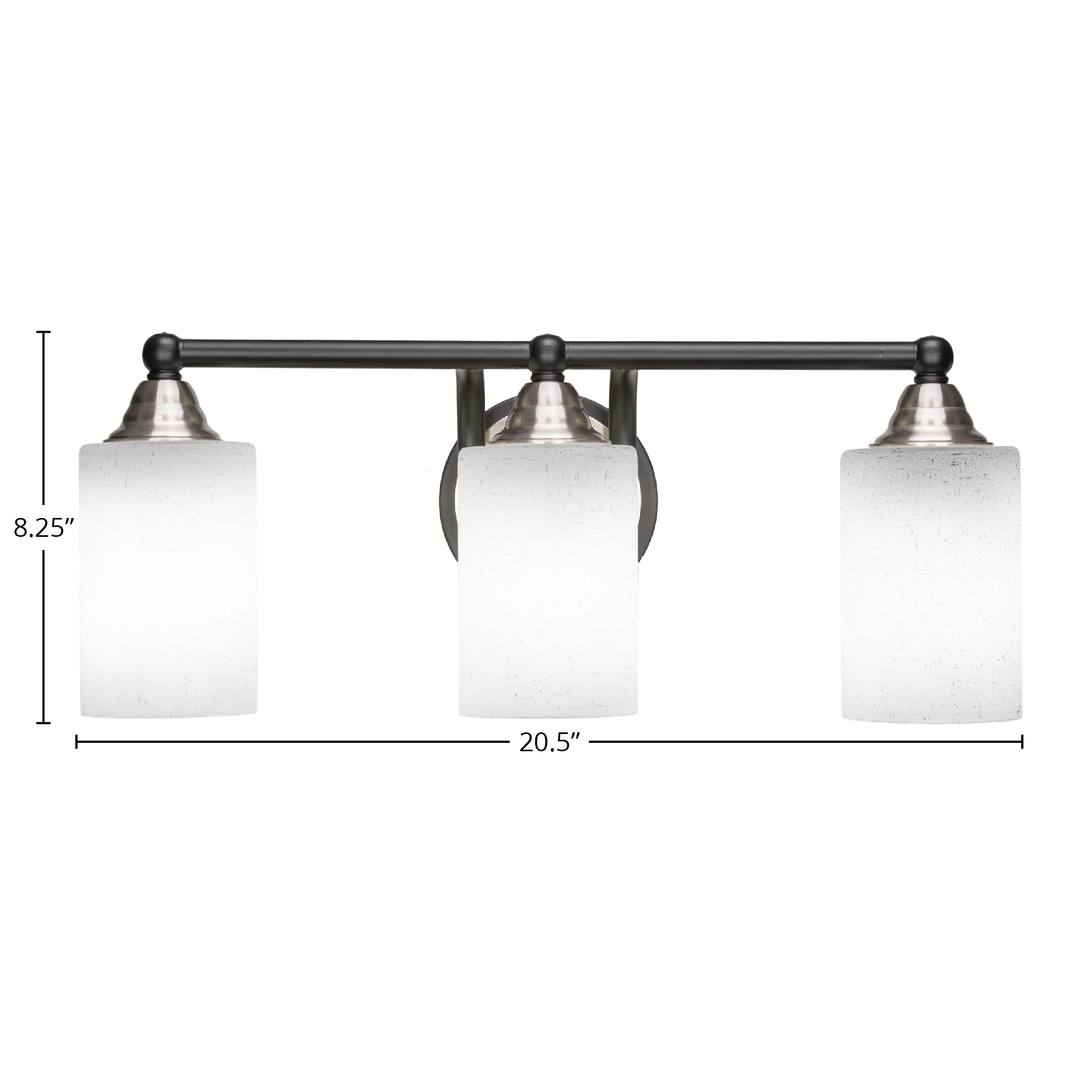 Paramount Three Light Bath Bar in Matte Black & Brushed Nickel with 4" White Muslin Shade