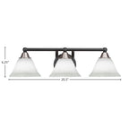 Paramount Three Light Bath Bar in Matte Black & Brushed Nickel with 7" White Muslin Shade