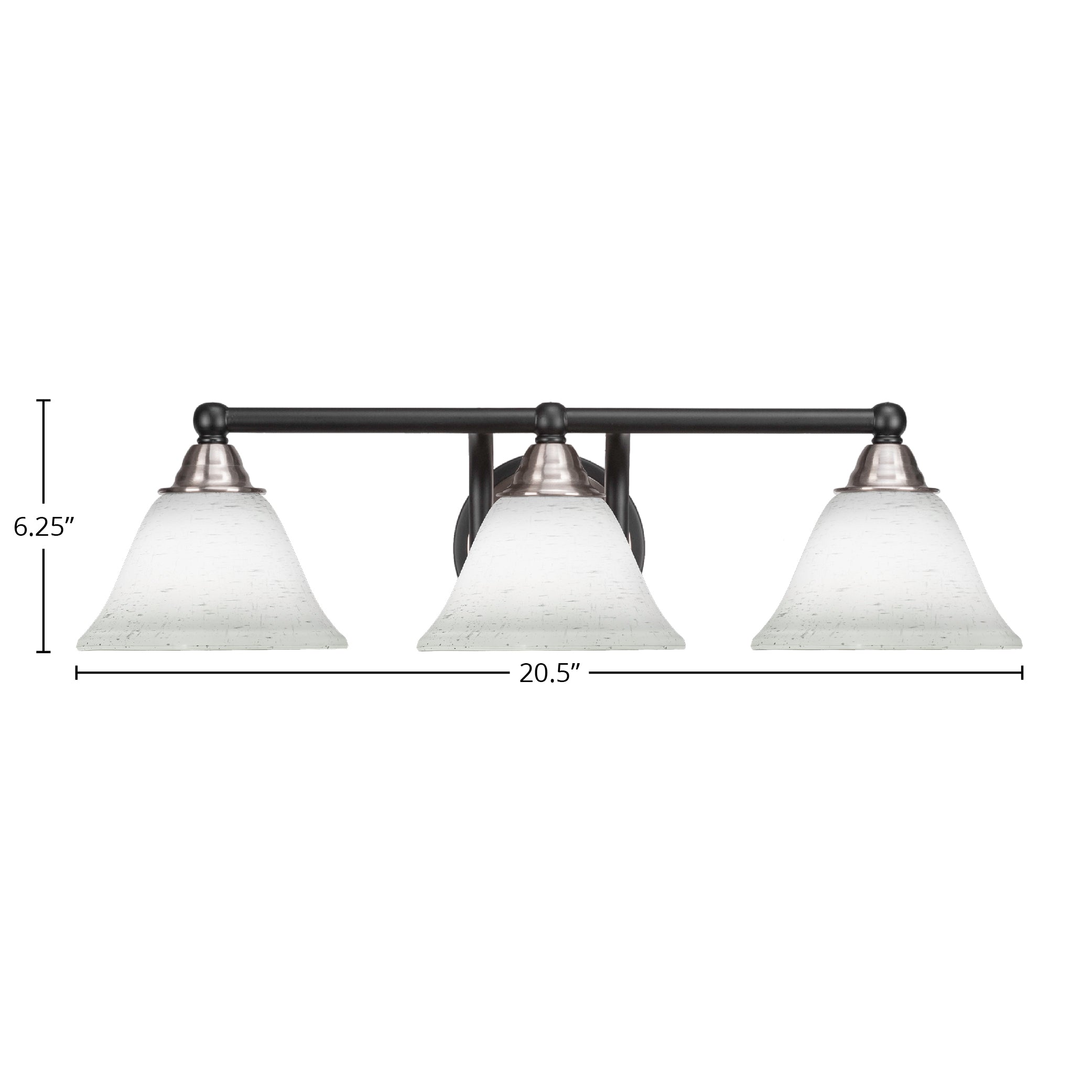 Paramount Three Light Bath Bar in Matte Black & Brushed Nickel with 7" White Muslin Shade