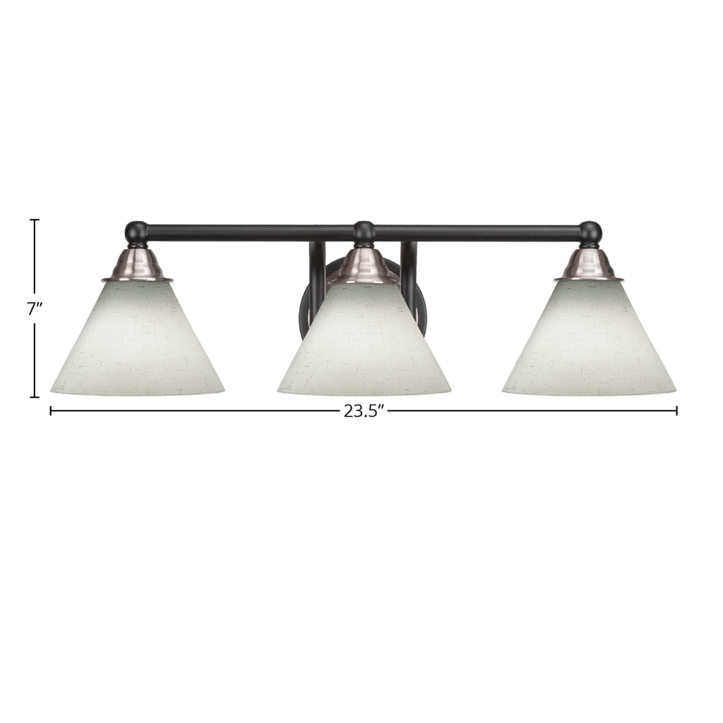 Paramount Three Light Bath Bar in Matte Black & Brushed Nickel with 7" White Muslin Shade