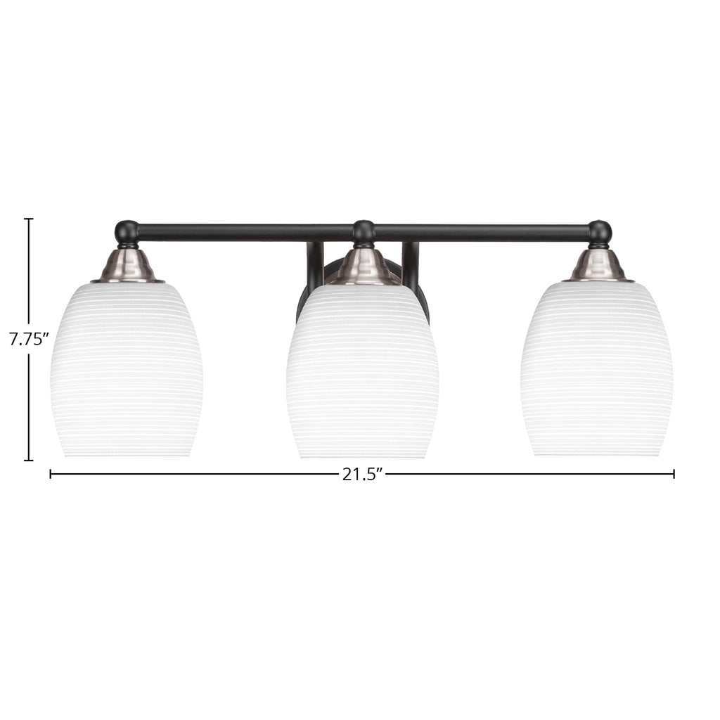 Paramount Three Light Bath Bar in Matte Black & Brushed Nickel with 5" White Matrix Shade