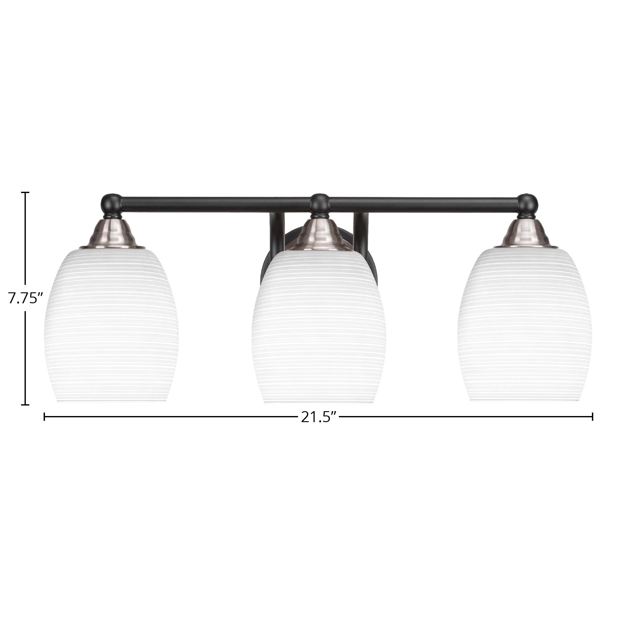 Paramount Three Light Bath Bar in Matte Black & Brushed Nickel with 5" White Matrix Shade
