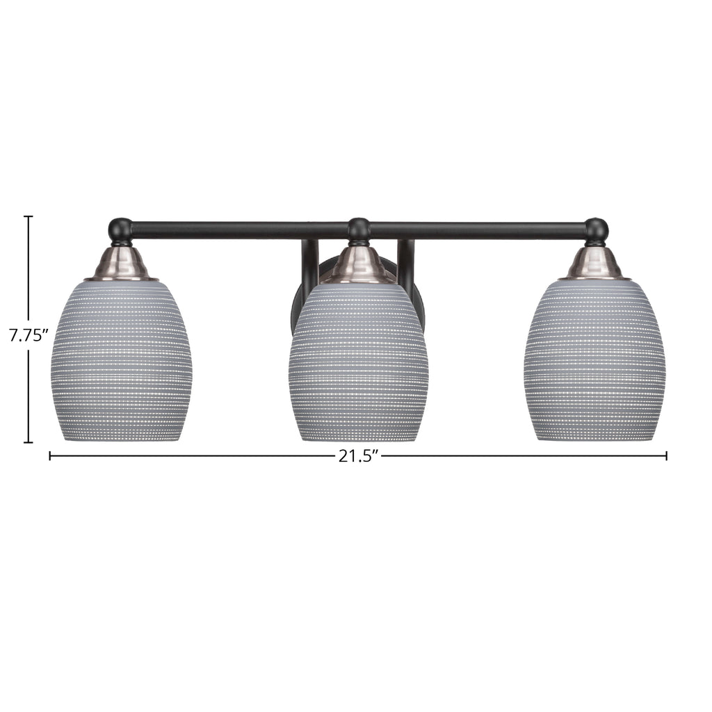 Paramount Three Light Bath Bar in Matte Black & Brushed Nickel with 5" Gray Matrix Shade