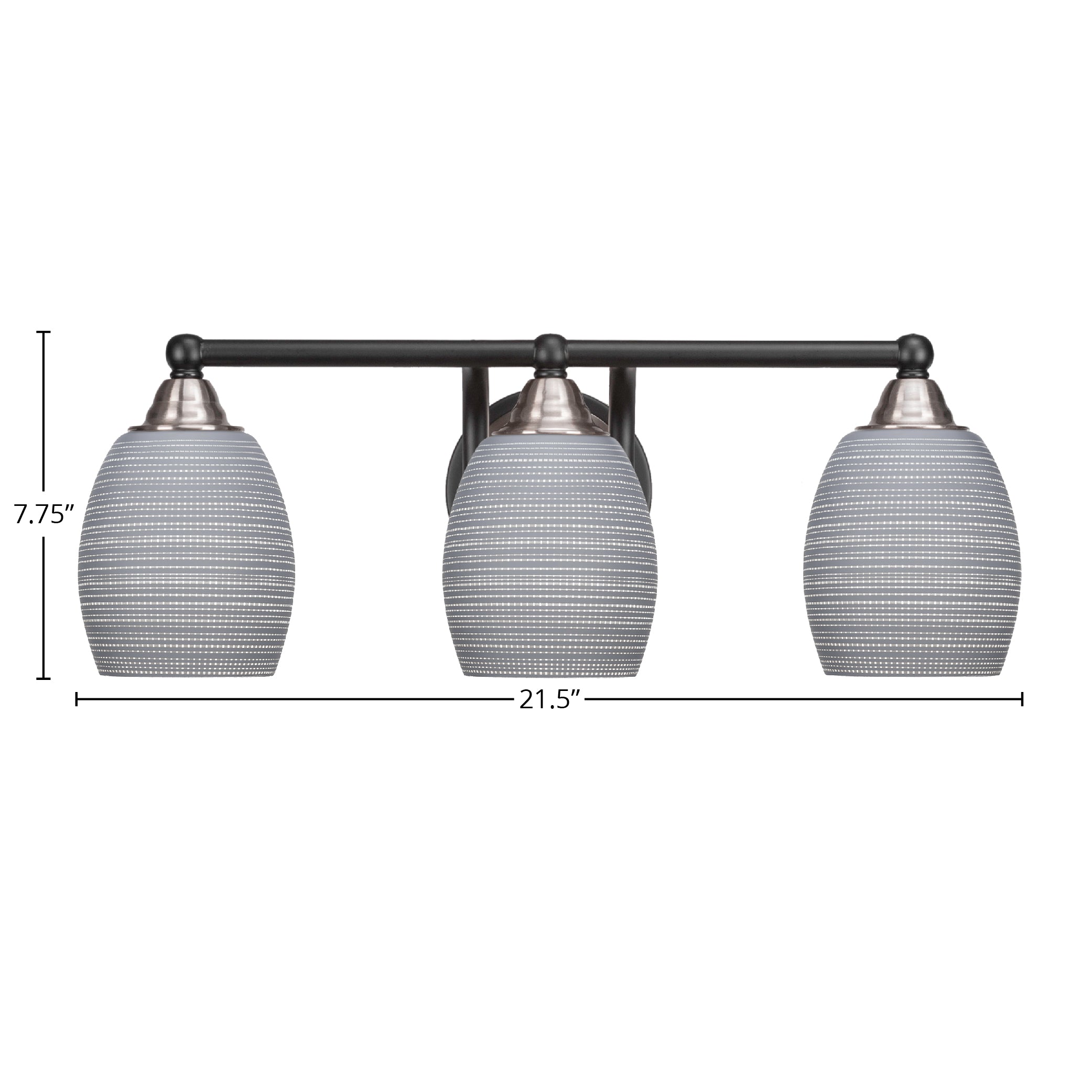 Paramount Three Light Bath Bar in Matte Black & Brushed Nickel with 5" Gray Matrix Shade