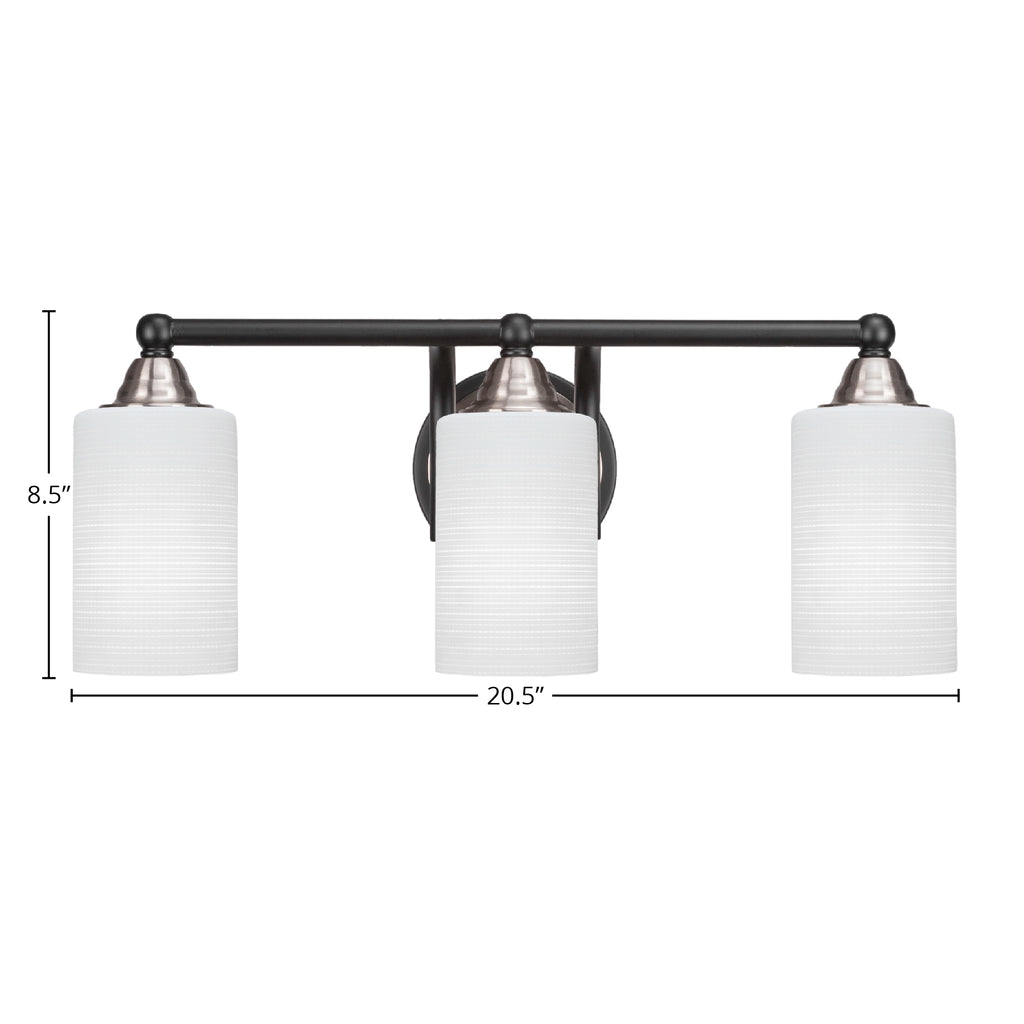 Paramount Three Light Bath Bar in Matte Black & Brushed Nickel with 4" White Matrix Shade