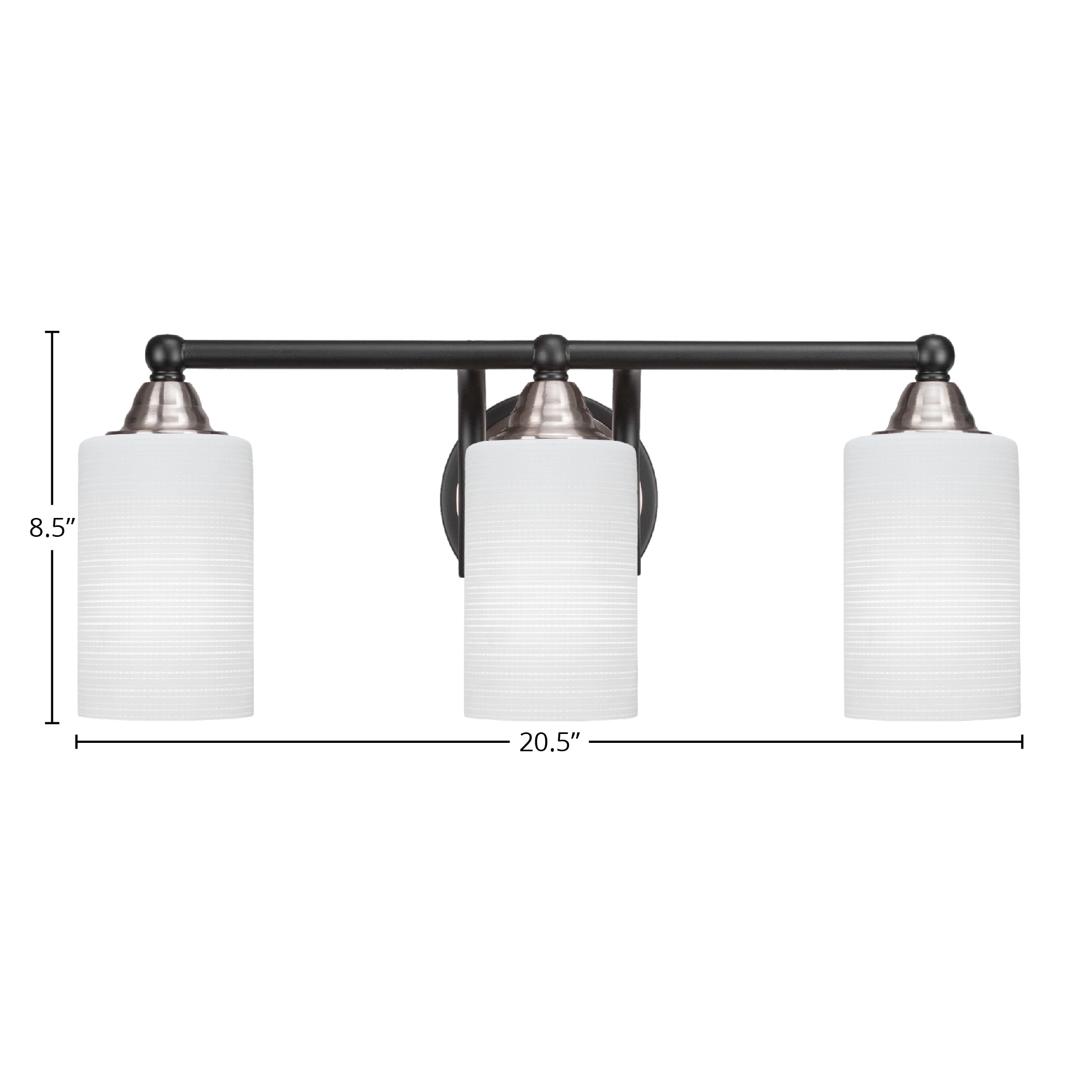 Paramount Three Light Bath Bar in Matte Black & Brushed Nickel with 4" White Matrix Shade