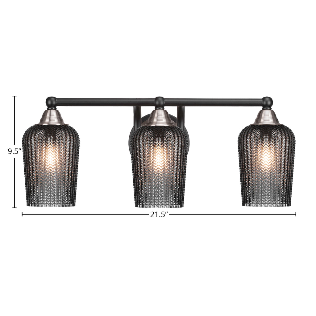 Paramount Three Light Bath Bar in Matte Black & Brushed Nickel with 5" Smoke Textured Shade