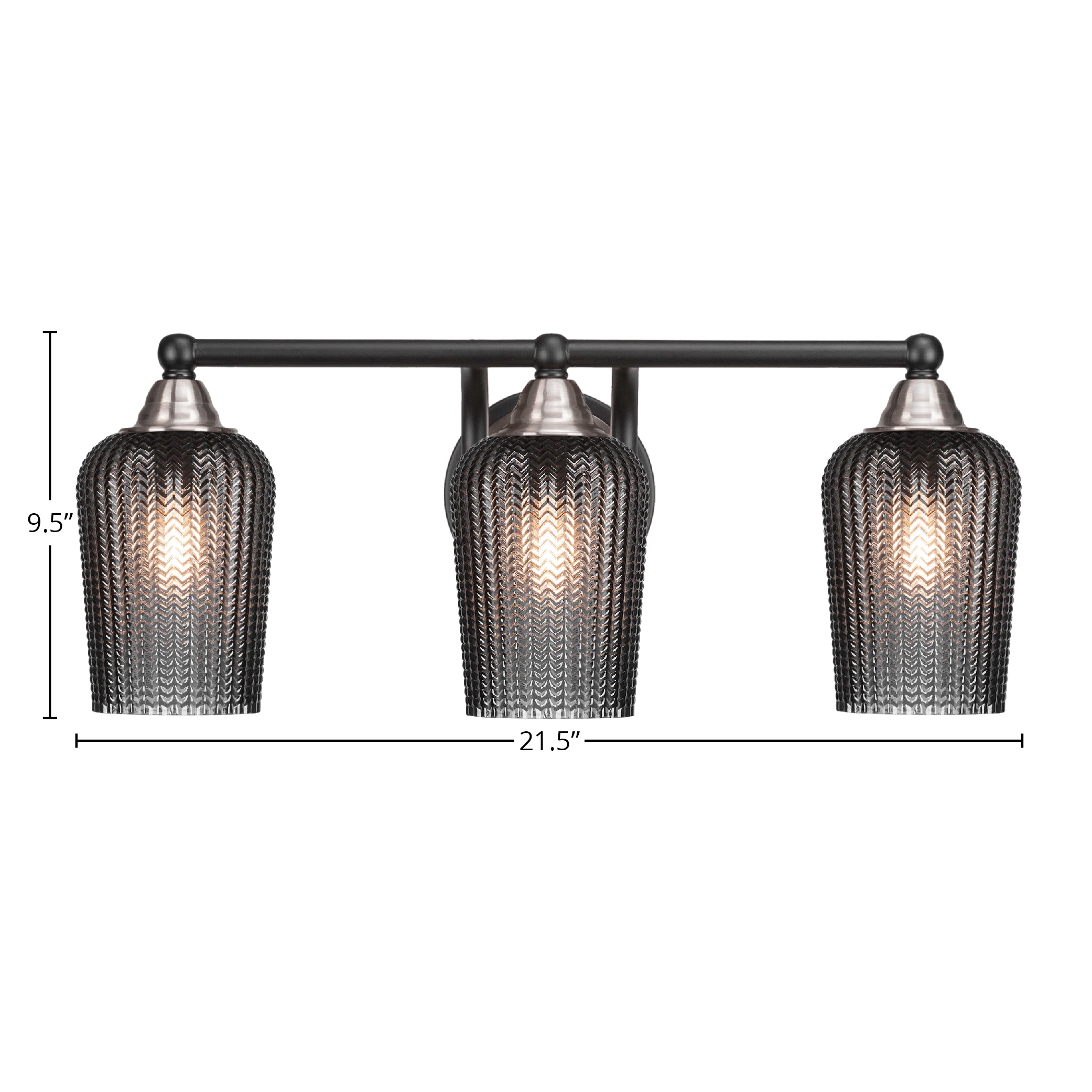 Paramount Three Light Bath Bar in Matte Black & Brushed Nickel with 5" Smoke Textured Shade