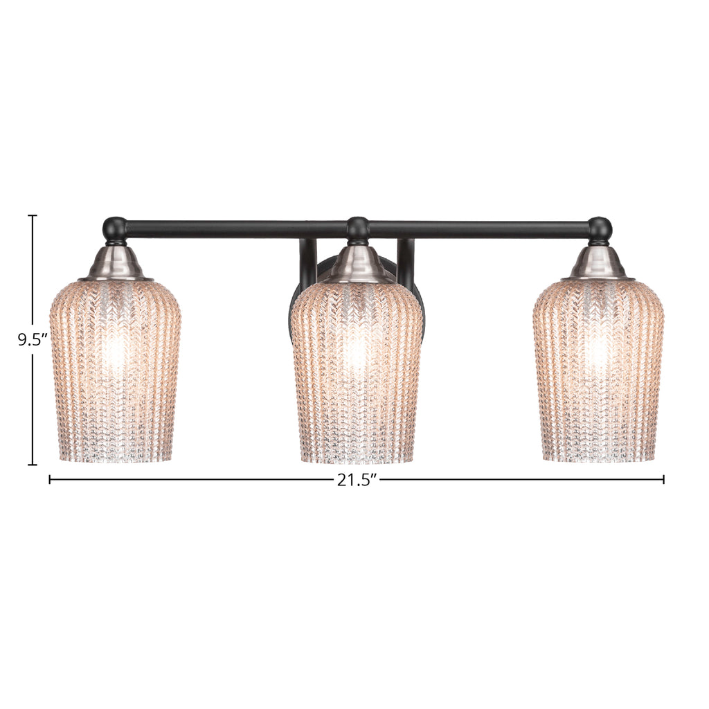 Paramount Three Light Bath Bar in Matte Black & Brushed Nickel with 5" Silver Textured Shade