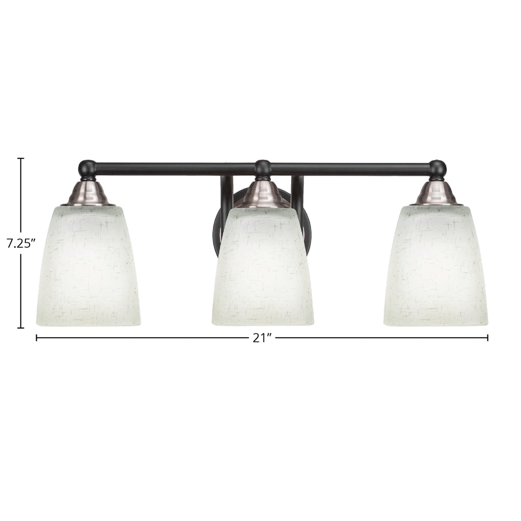 Paramount Three Light Bath Bar in Matte Black & Brushed Nickel with 4.5" Square White Muslin Shade