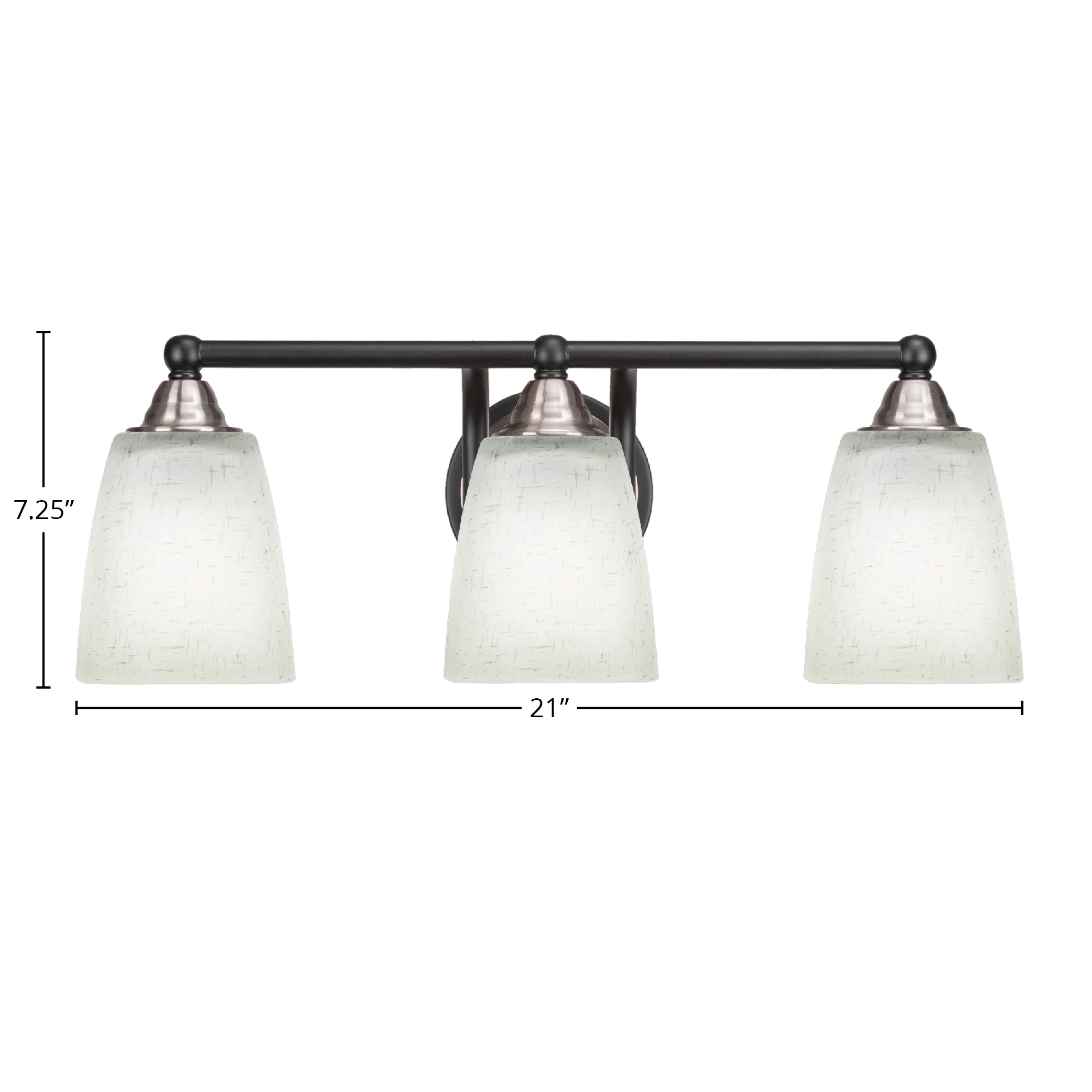 Paramount Three Light Bath Bar in Matte Black & Brushed Nickel with 4.5" Square White Muslin Shade