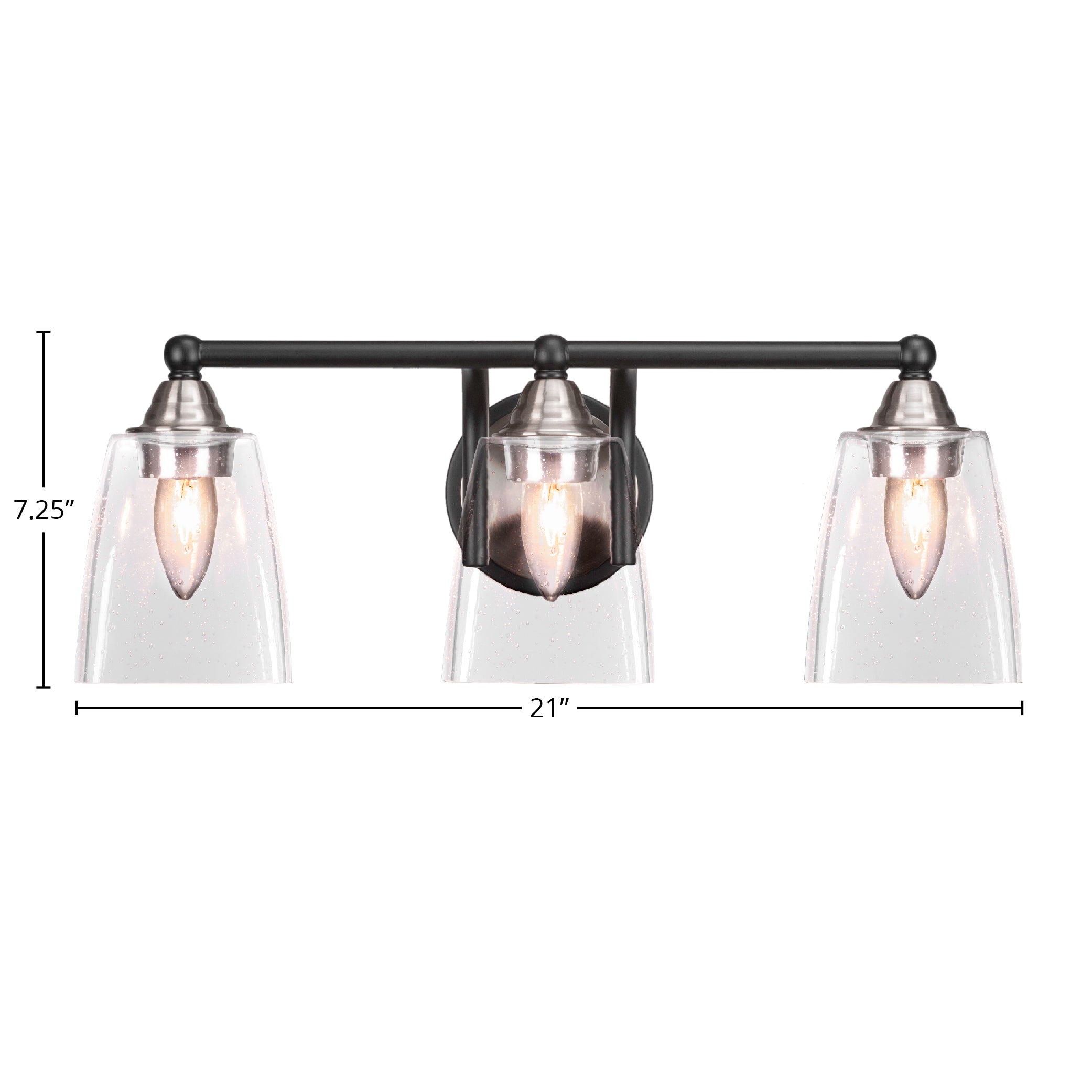 Paramount Three Light Bath Bar in Matte Black & Brushed Nickel with 4.5" Square Clear Bubble Shade