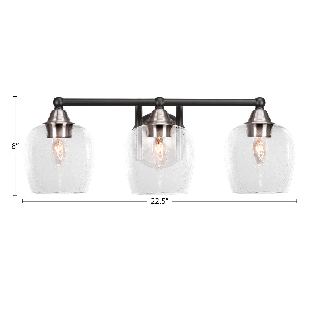 Paramount Three Light Bath Bar in Matte Black & Brushed Nickel with 6" Clear Bubble Shade