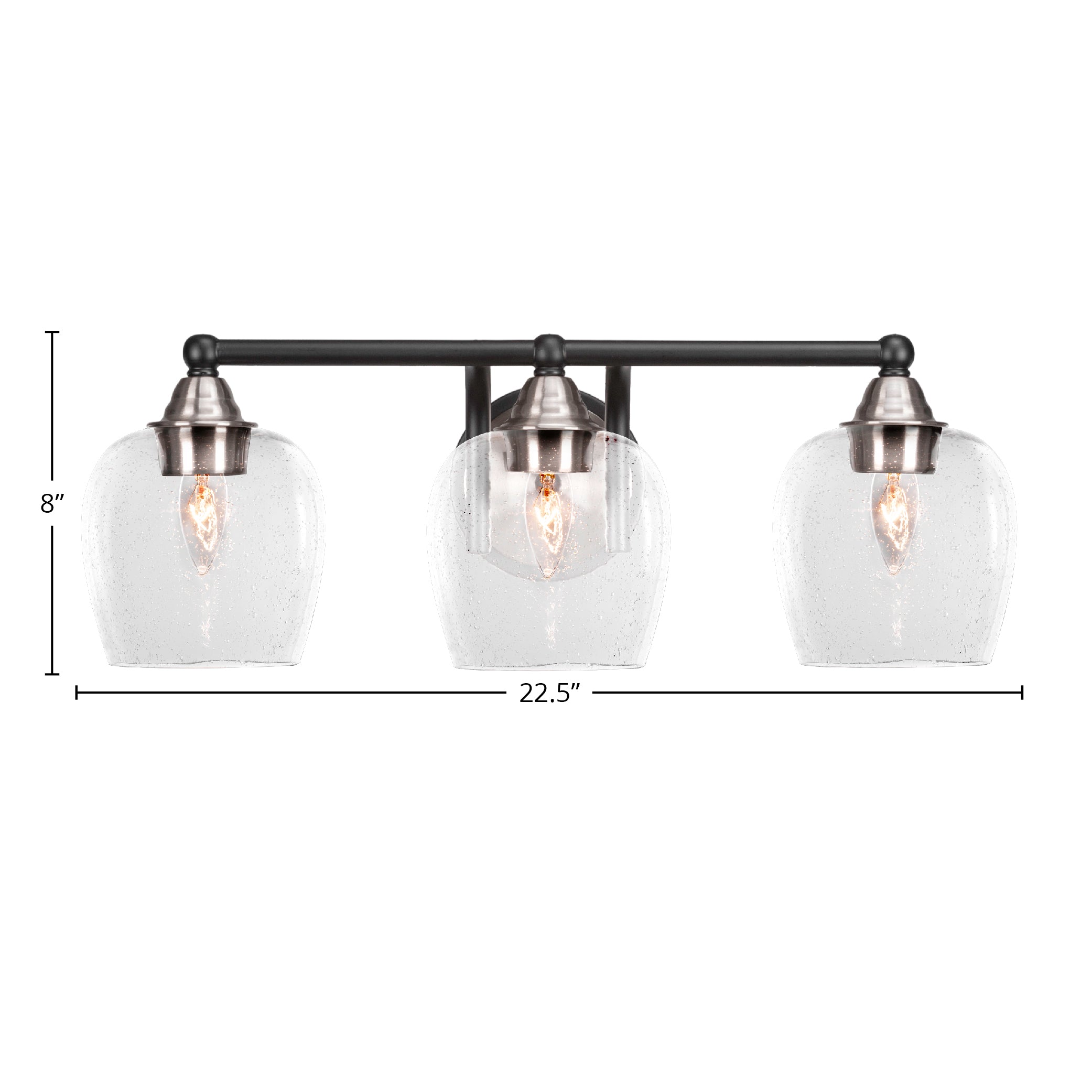 Paramount Three Light Bath Bar in Matte Black & Brushed Nickel with 6" Clear Bubble Shade