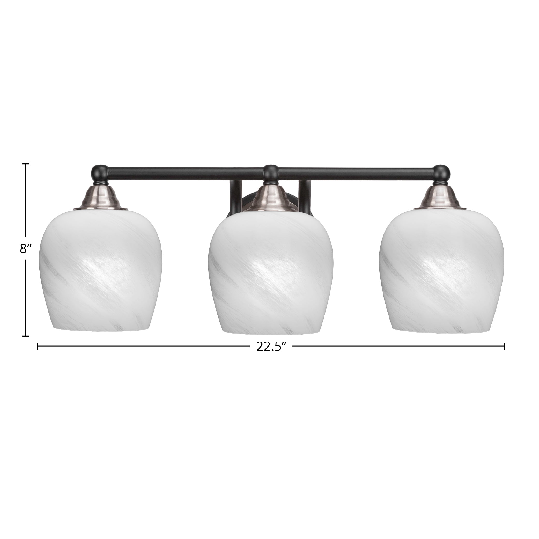 Paramount Three Light Bath Bar in Matte Black & Brushed Nickel with 6" White Marble Shade