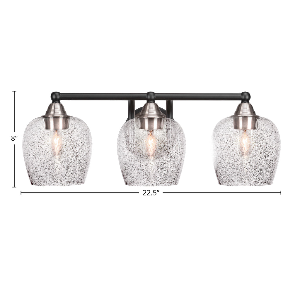 Paramount Three Light Bath Bar in Matte Black & Brushed Nickel with 6" Smoke Bubble Shade