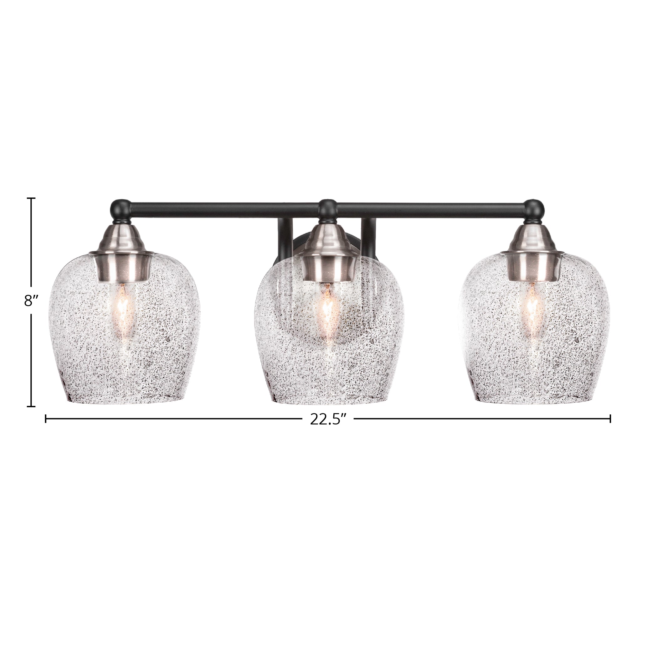 Paramount Three Light Bath Bar in Matte Black & Brushed Nickel with 6" Smoke Bubble Shade