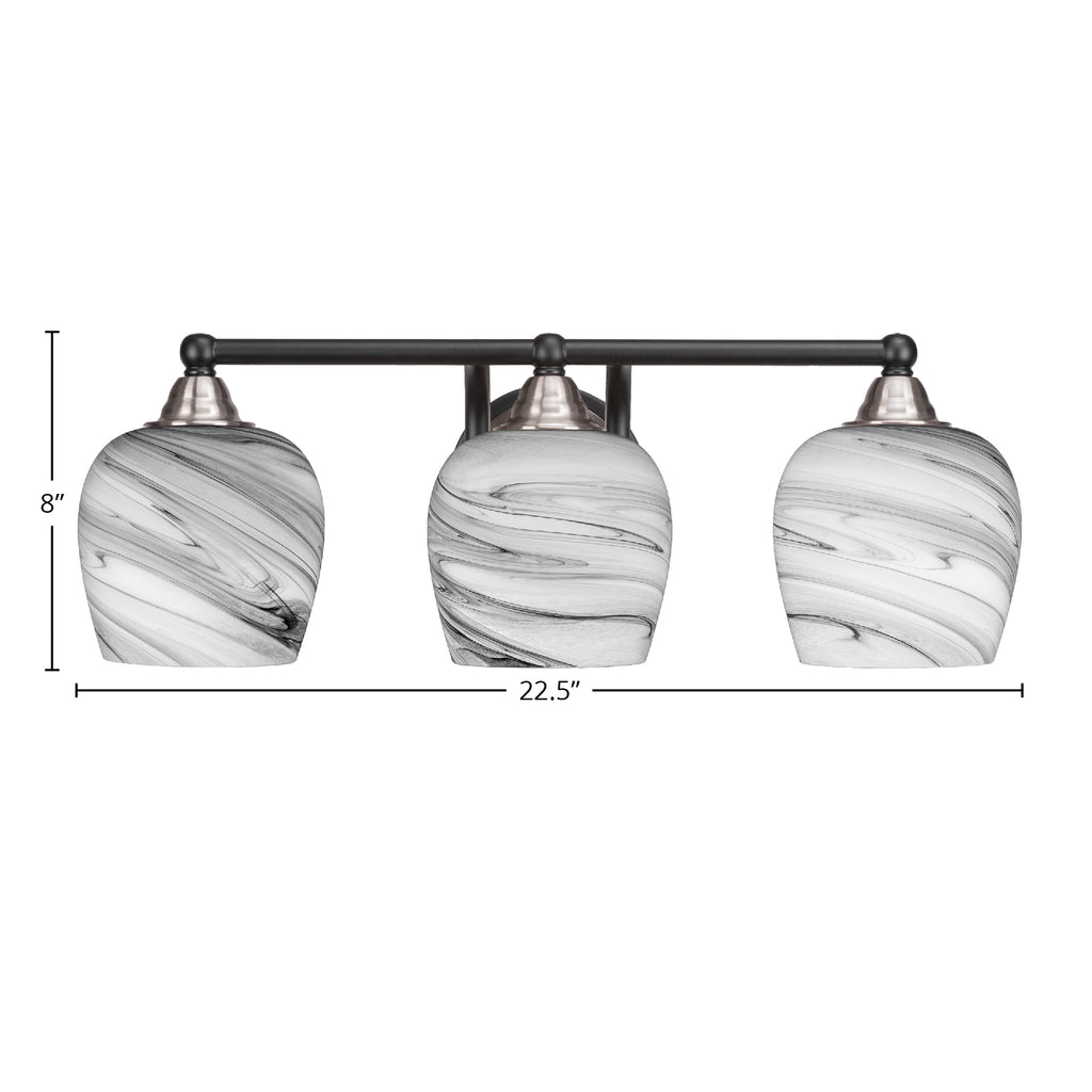 Paramount Three Light Bath Bar in Matte Black & Brushed Nickel with 6" Onyx Swirl Shade