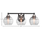Paramount Three Light Bath Bar in Matte Black & Brushed Nickel with 6" Clear Ribbed Shade