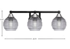 Paramount Three Light Bath Bar in Matte Black & Brushed Nickel with 6" Smoke Ribbed Shade