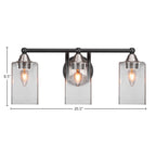 Paramount Three Light Bath Bar in Matte Black & Brushed Nickel with 4" Square Clear Bubble Shade