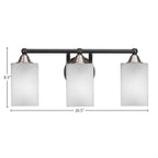 Paramount Three Light Bath Bar in Matte Black & Brushed Nickel with 4" Square White Muslin Shade