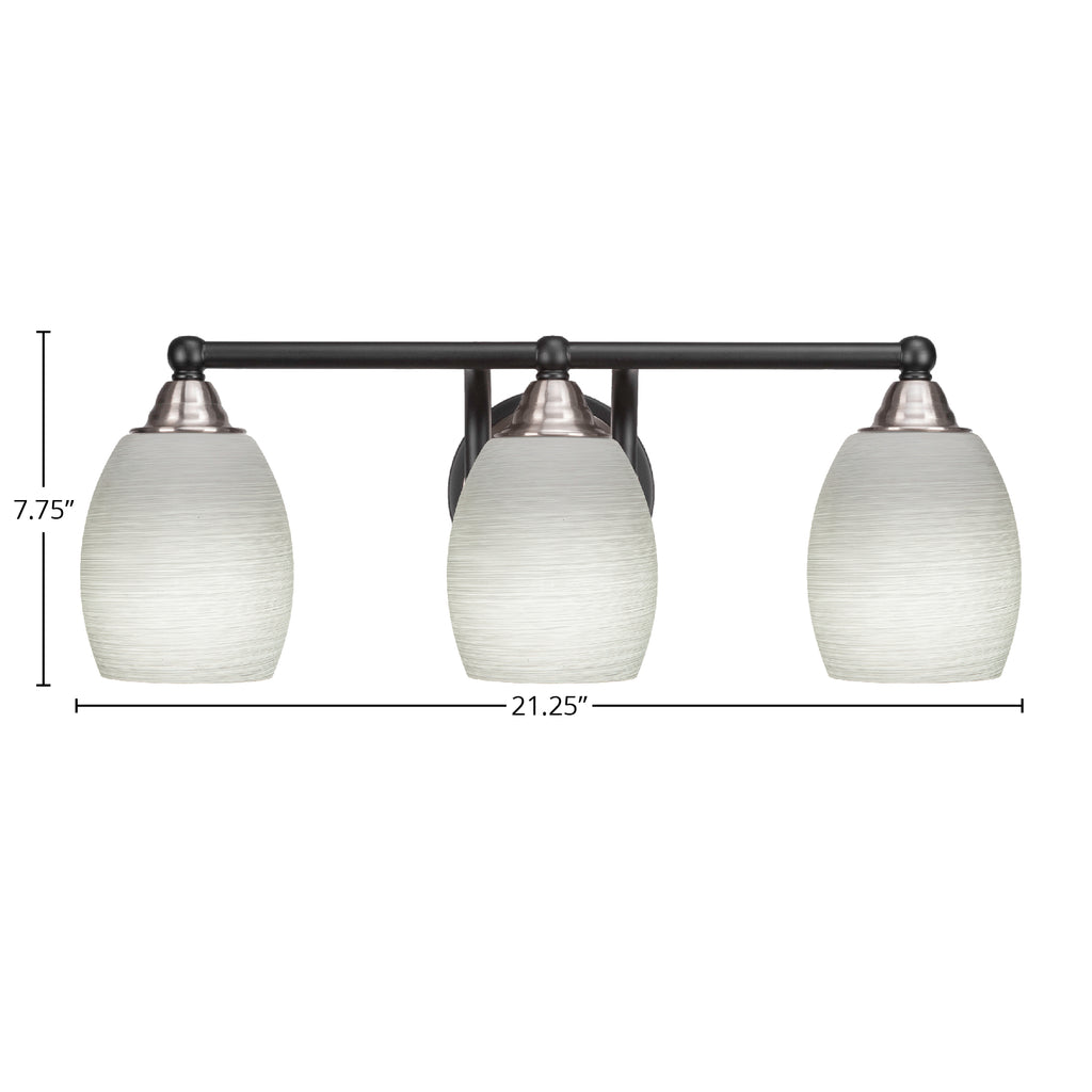 Paramount Three Light Bath Bar in Matte Black & Brushed Nickel with 5" White Linen Shade