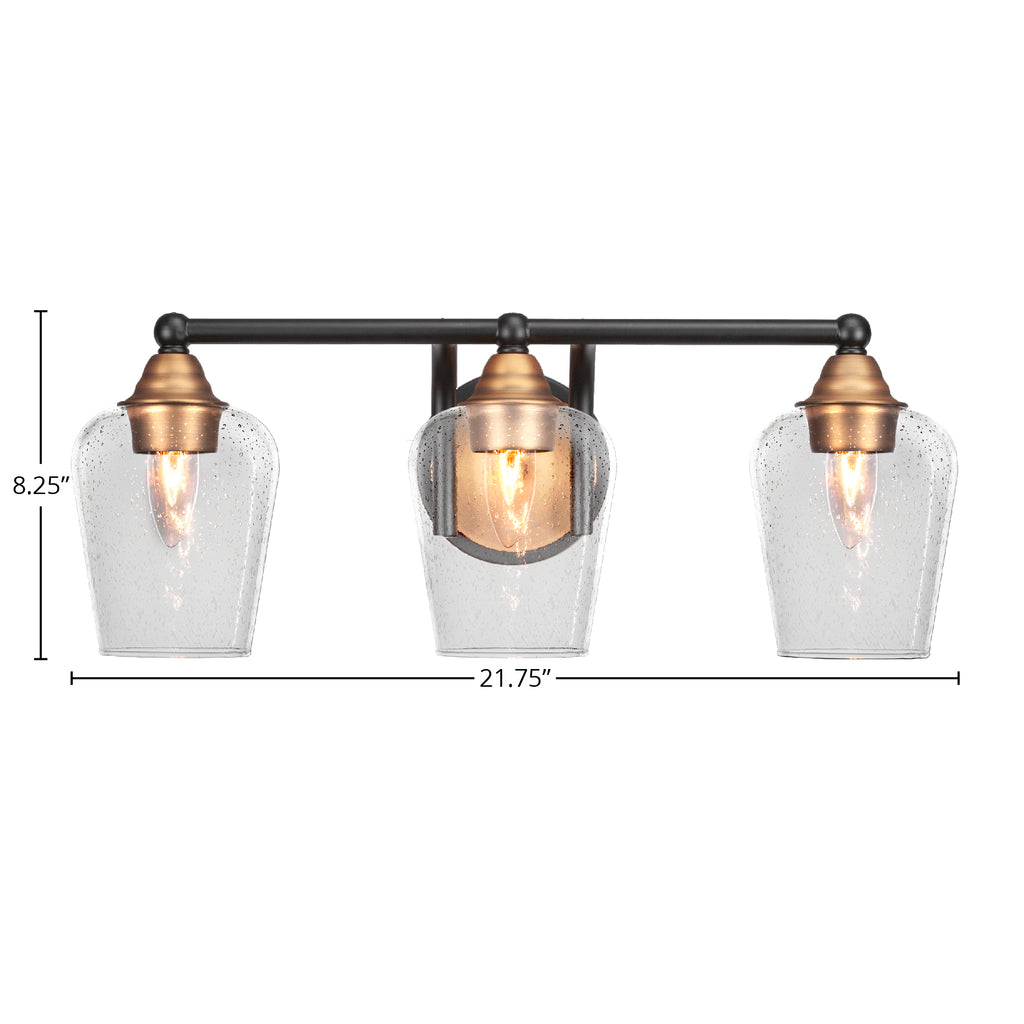 Paramount Three Light Bath Bar in Matte Black & Brass with 5" Clear Bubble Shade