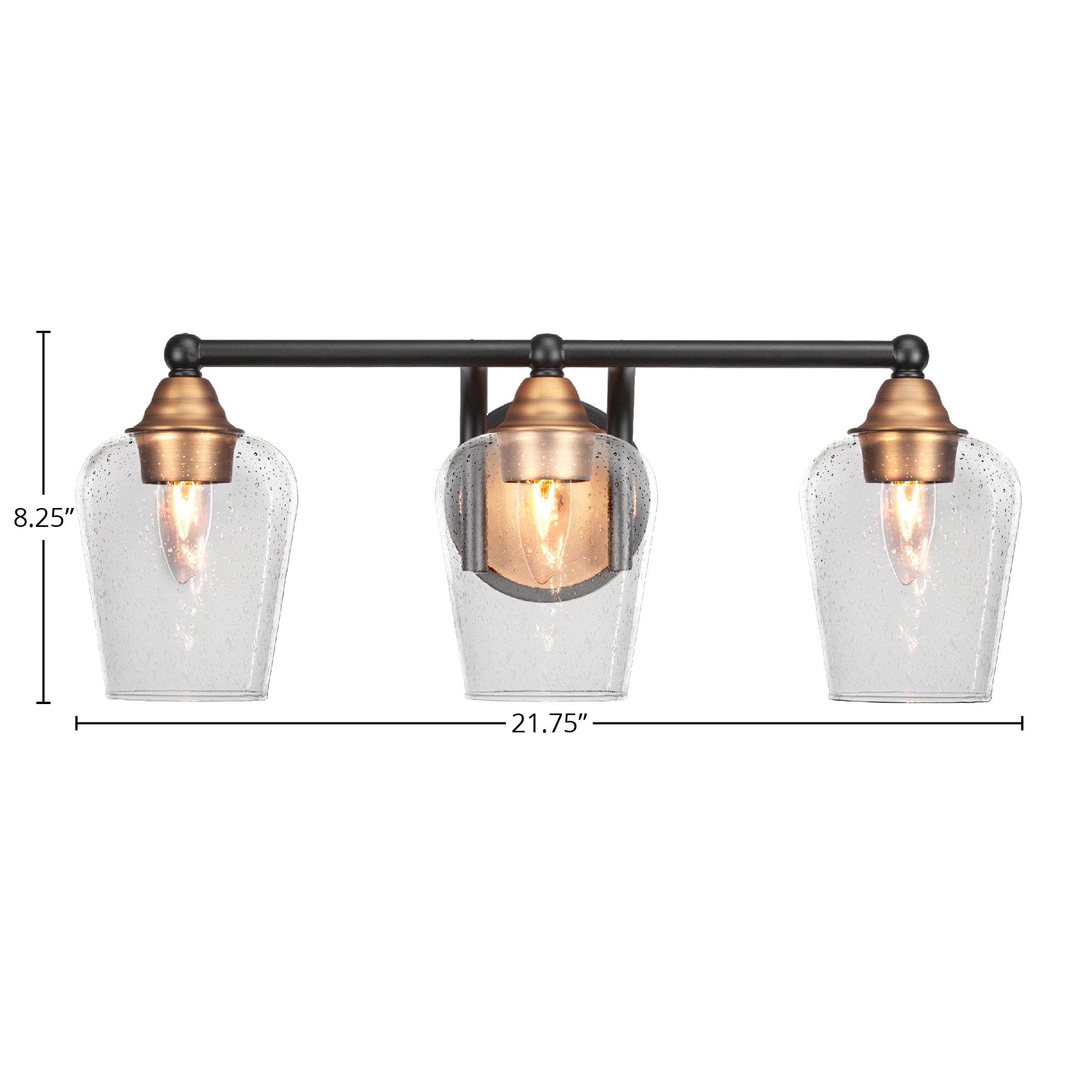 Paramount Three Light Bath Bar in Matte Black & Brass with 5" Clear Bubble Shade