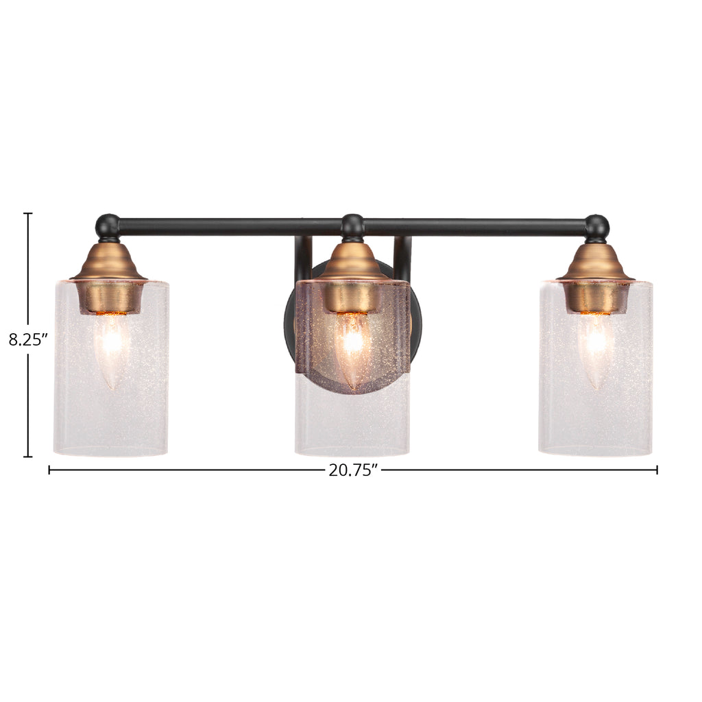 Paramount Three Light Bath Bar in Matte Black & Brass with 4" Clear Bubble Shade