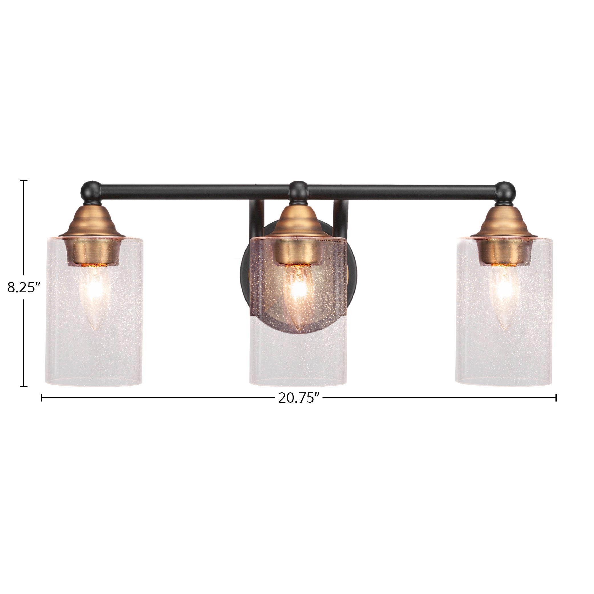 Paramount Three Light Bath Bar in Matte Black & Brass with 4" Clear Bubble Shade
