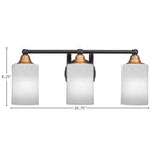 Paramount Three Light Bath Bar in Matte Black & Brass with 4" White Marble Shade