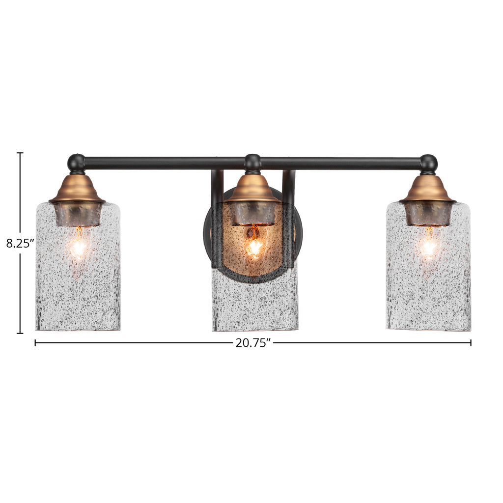 Paramount Three Light Bath Bar in Matte Black & Brass with 4" Smoke Bubble Shade