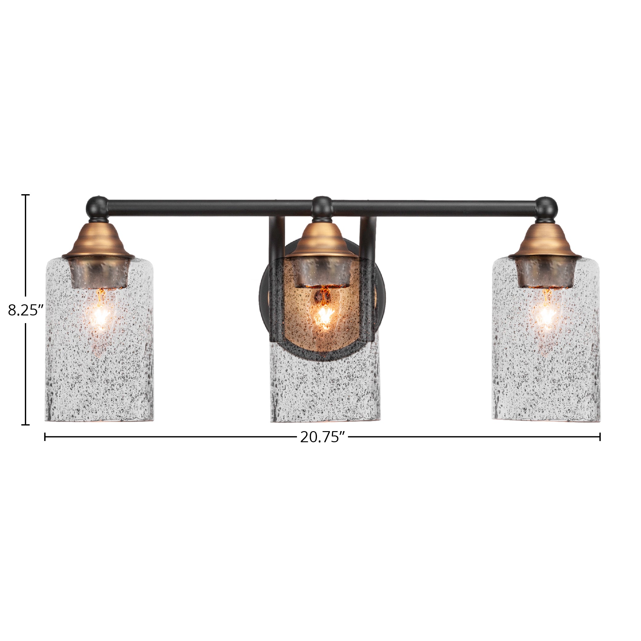 Paramount Three Light Bath Bar in Matte Black & Brass with 4" Smoke Bubble Shade