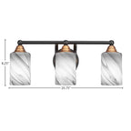 Paramount Three Light Bath Bar in Matte Black & Brass with 4" Onyx Swirl Shade