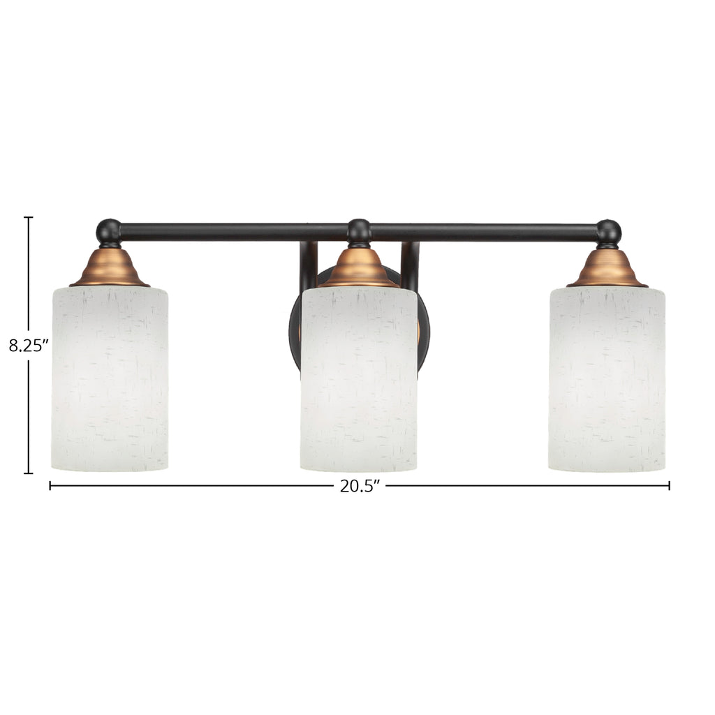 Paramount Three Light Bath Bar in Matte Black & Brass with 4" White Muslin Shade